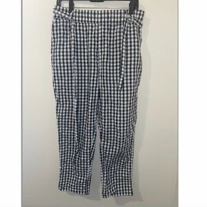 Navy & White Gingham Pull-On Pants | Lightweight | Belted | Size